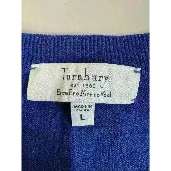 Extra Fine Merino Wool V Neck Sweater Blue Mens Size L Classic Preppy Turnbury - Picture 2 of 10